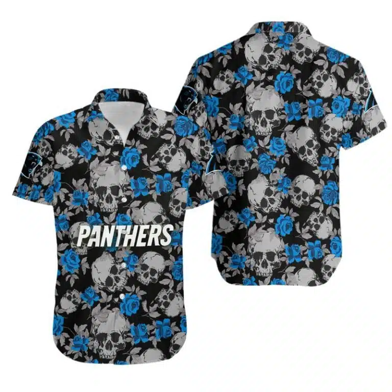 Combo Carolina Panthers Button-Up Shirt & Men Shorts UR27