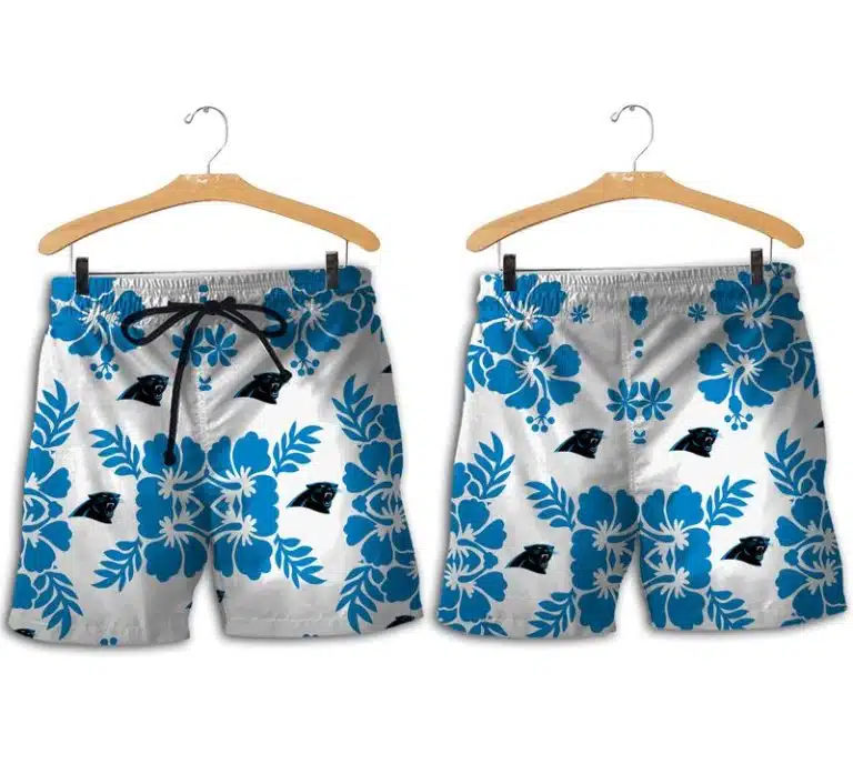 Combo Carolina Panthers Button-Up Shirt & Men Shorts KE76 - Image 2