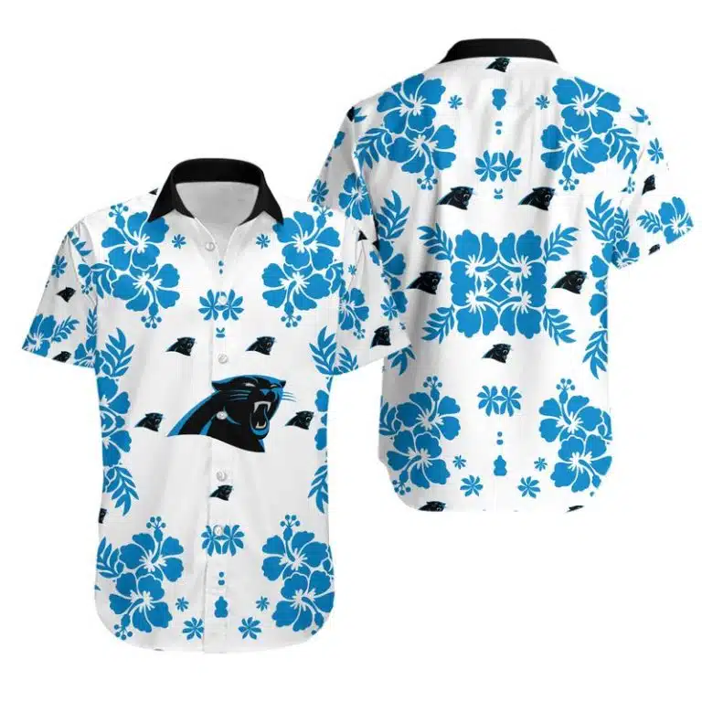 Combo Carolina Panthers Button-Up Shirt & Men Shorts KE76