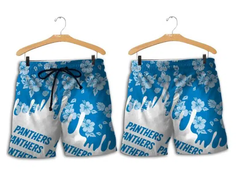 Combo Carolina Panthers Button-Up Shirt & Men Shorts EK67 - Image 2