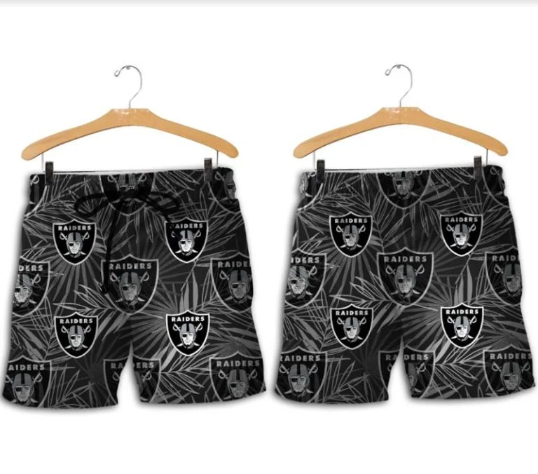 Combo Las Vegas Raiders Button-Up Shirt & Men Shorts UY21 - Image 2