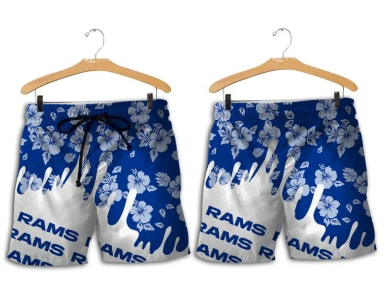 Combo Los Angeles Rams Button-Up Shirt & Men Shorts UI38 - Image 2