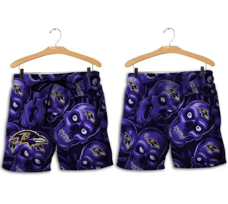 Combo Baltimore Ravens Button-Up Shirt & Men Shorts CJ41 - Image 2