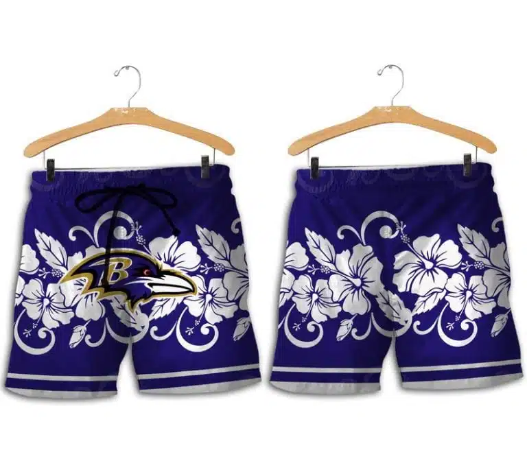Combo Baltimore Ravens Button-Up Shirt & Men Shorts CJ27 - Image 2
