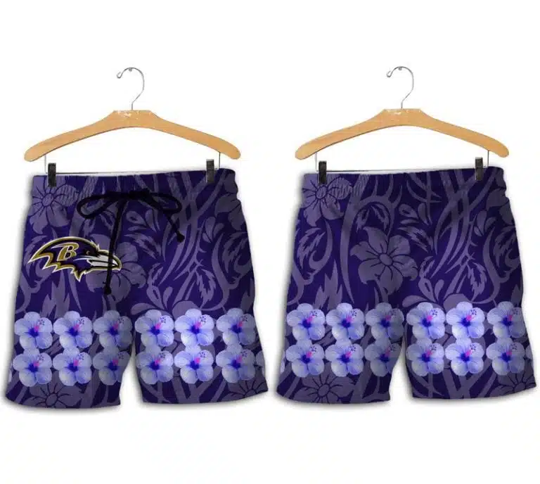 Combo Baltimore Ravens Button-Up Shirt & Men Shorts NM71 - Image 2