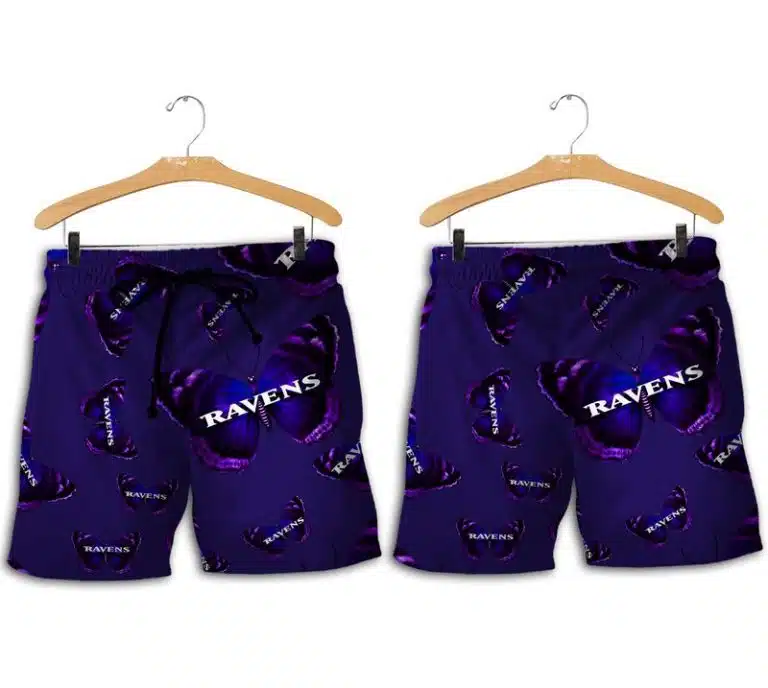 Combo Baltimore Ravens Button-Up Shirt & Men Shorts CH13 - Image 2