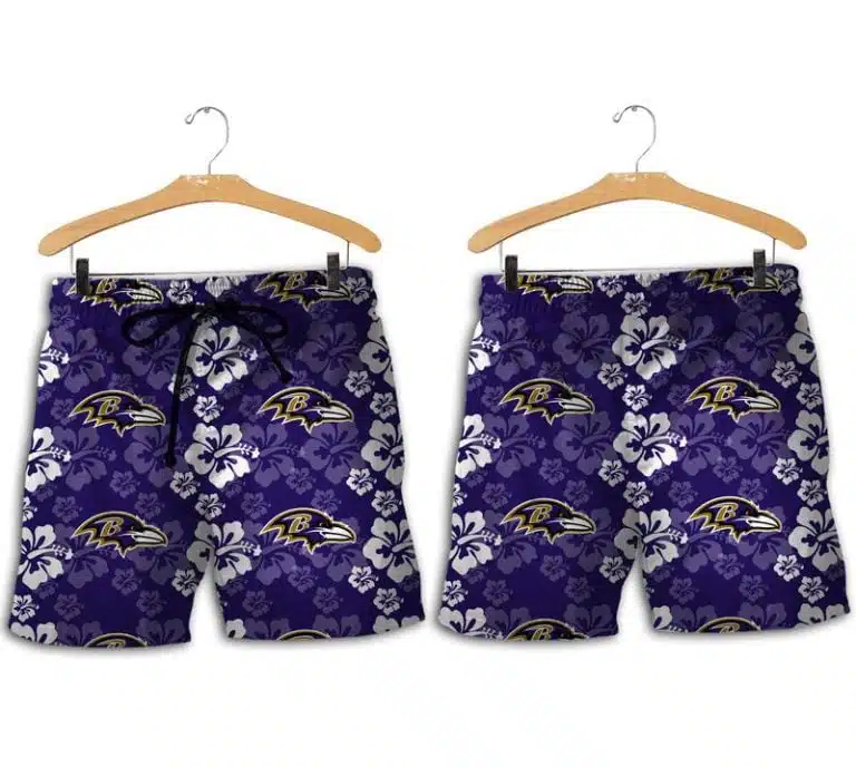 Combo Baltimore Ravens Button-Up Shirt & Men Shorts XH41 - Image 2