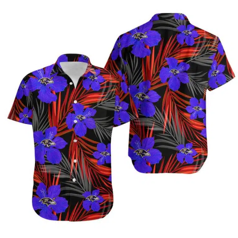 Combo Baltimore Ravens Button-Up Shirt & Men Shorts LD83