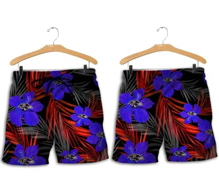 Combo Baltimore Ravens Button-Up Shirt & Men Shorts LD83 - Image 2