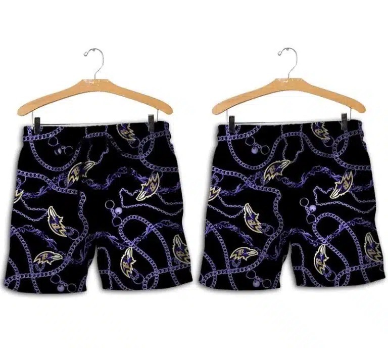 Combo Baltimore Ravens Button-Up Shirt & Men Shorts RP64 - Image 2