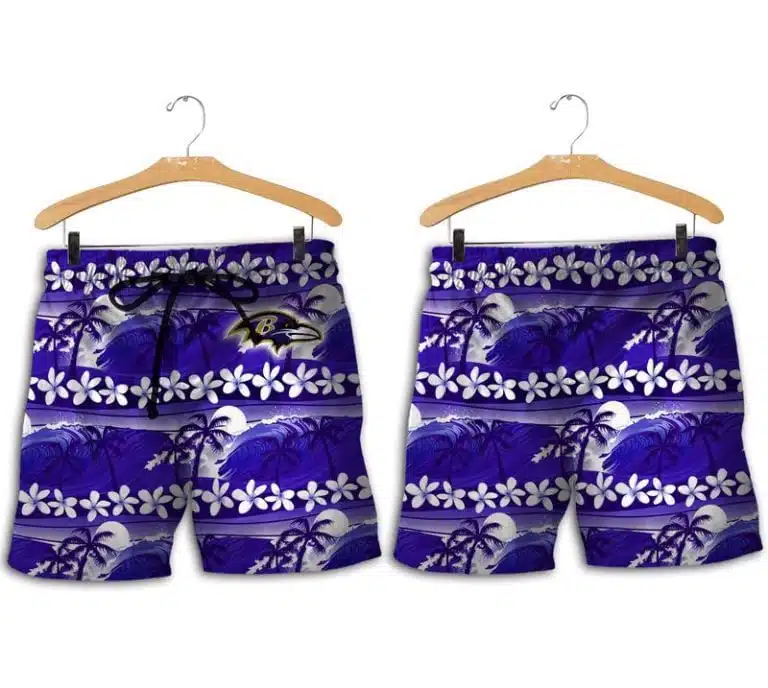 Combo Baltimore Ravens Button-Up Shirt & Men Shorts CG14 - Image 2