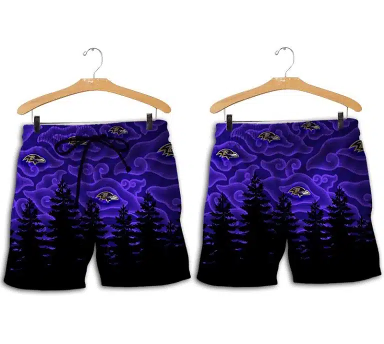 Combo Baltimore Ravens Button-Up Shirt & Men Shorts KS34 - Image 2