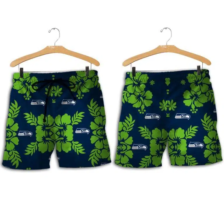 Combo Seattle Seahawks Button-Up Shirt & Men Shorts YF74 - Image 2