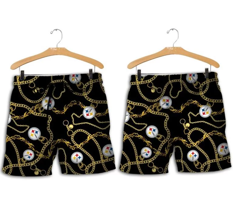 Combo Pittsburgh Steelers Button-Up Shirt & Men Shorts WL24 - Image 2