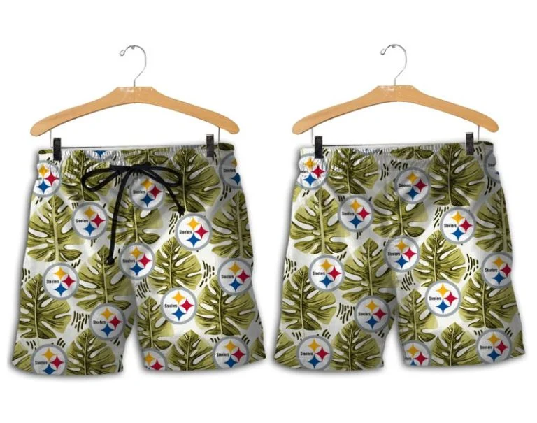 Combo Pittsburgh Steelers Button-Up Shirt & Men Shorts HR27 - Image 2