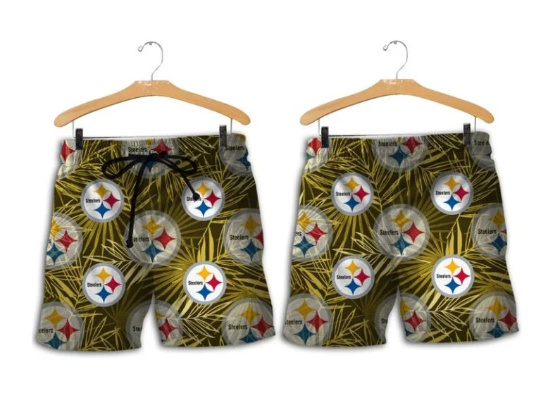 Combo Pittsburgh Steelers Button-Up Shirt & Men Shorts RH37 - Image 2