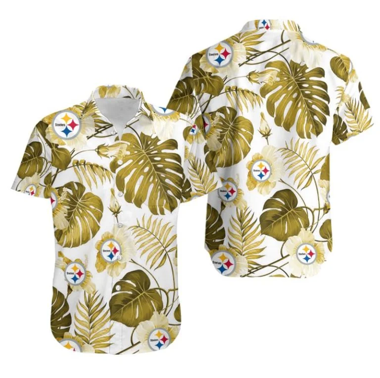 Combo Pittsburgh Steelers Button-Up Shirt & Men Shorts JR71