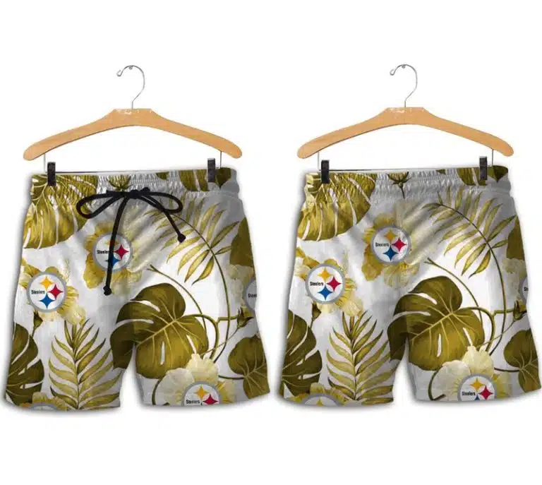 Combo Pittsburgh Steelers Button-Up Shirt & Men Shorts JR71 - Image 2