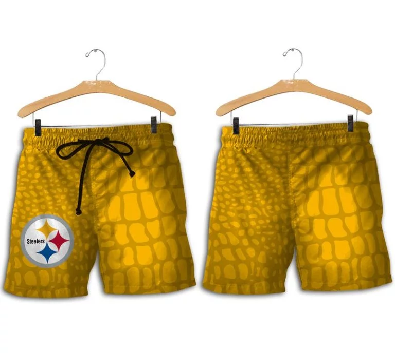 Combo Pittsburgh Steelers Button-Up Shirt & Men Shorts JF47 - Image 2