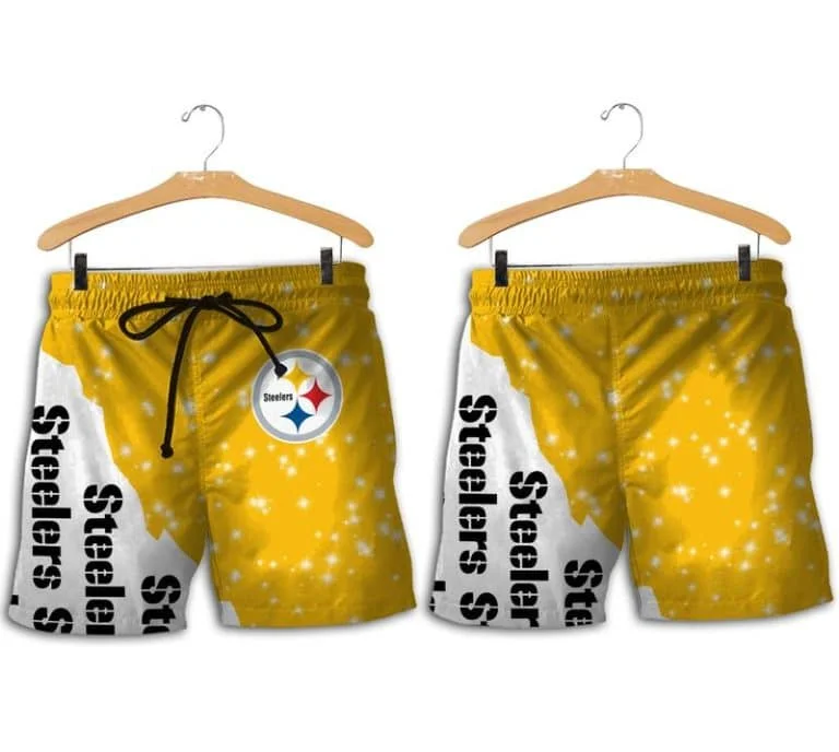 Combo Pittsburgh Steelers Button-Up Shirt & Men Shorts KT71 - Image 2