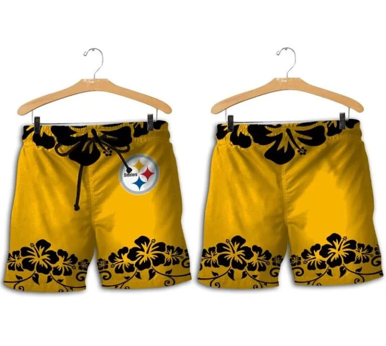 Combo Pittsburgh Steelers Button-Up Shirt & Men Shorts KT47 - Image 2