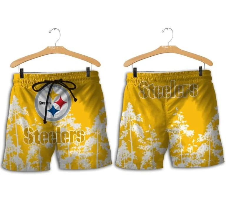 Combo Pittsburgh Steelers Button-Up Shirt & Men Shorts HR93 - Image 2