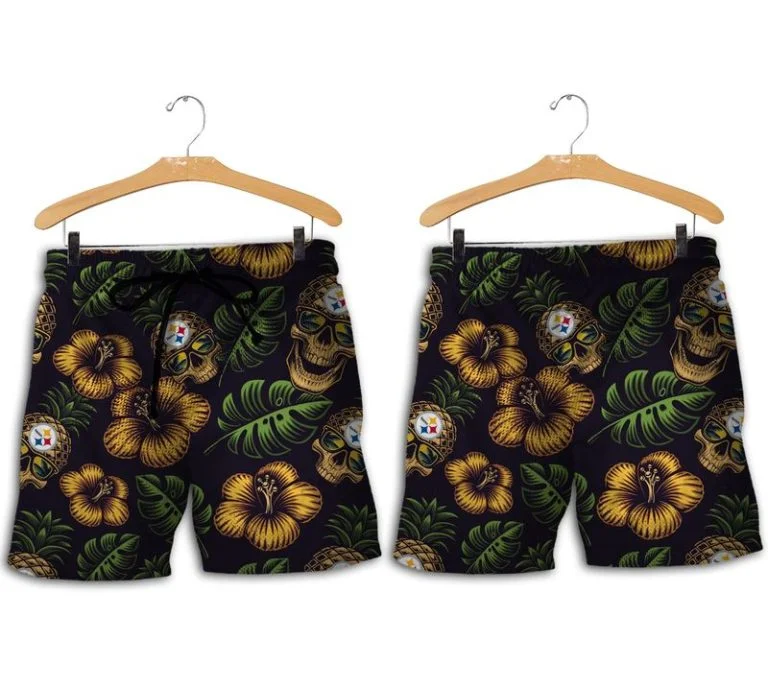 Combo Pittsburgh Steelers Button-Up Shirt & Men Shorts JT14 - Image 2