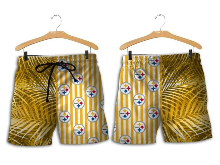 Combo Pittsburgh Steelers Button-Up Shirt & Men Shorts JT71 - Image 2