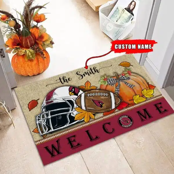 33-Arizona Cardinals Welcome Fall Football Doormat – Custom name - Image 3