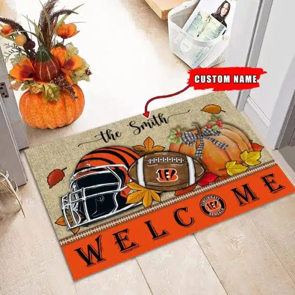 28-Cincinnati Bengals Welcome Fall Football Doormat – Custom name - Image 2