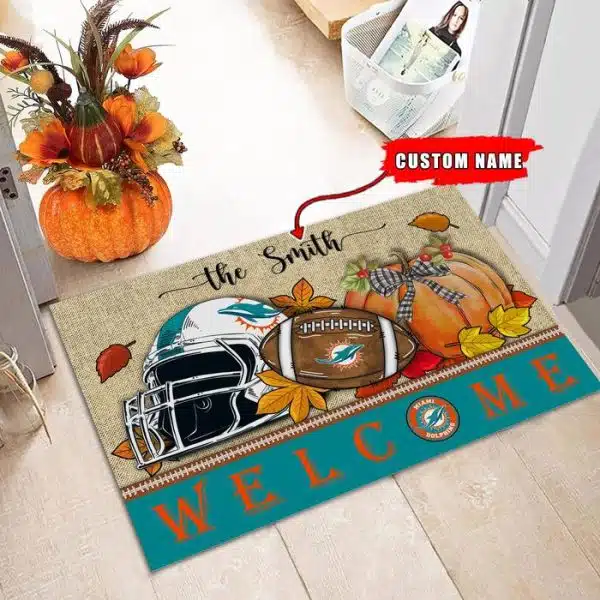17-Miami Dolphins Welcome Fall Football Doormat – Custom name - Image 3