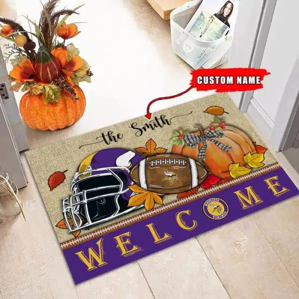 18-Minnesota Vikings Welcome Fall Football Doormat – Custom name - Image 3