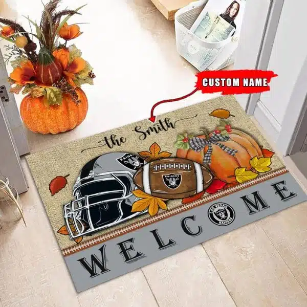23-Las Vegas Raiders Welcome Fall Football Doormat – Custom name - Image 2