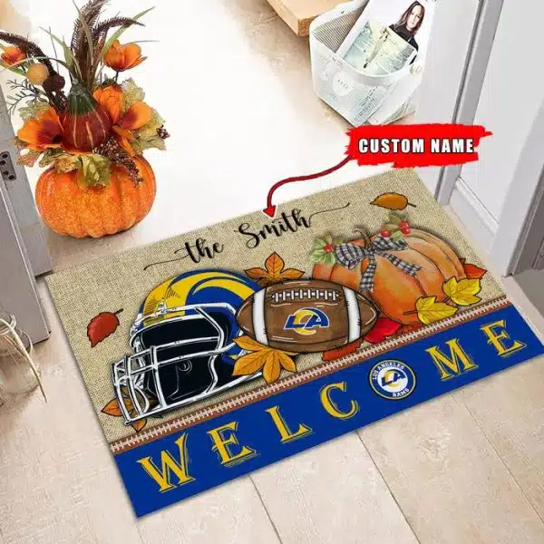 26-Los Angeles Rams Welcome Fall Football Doormat – Custom name - Image 2