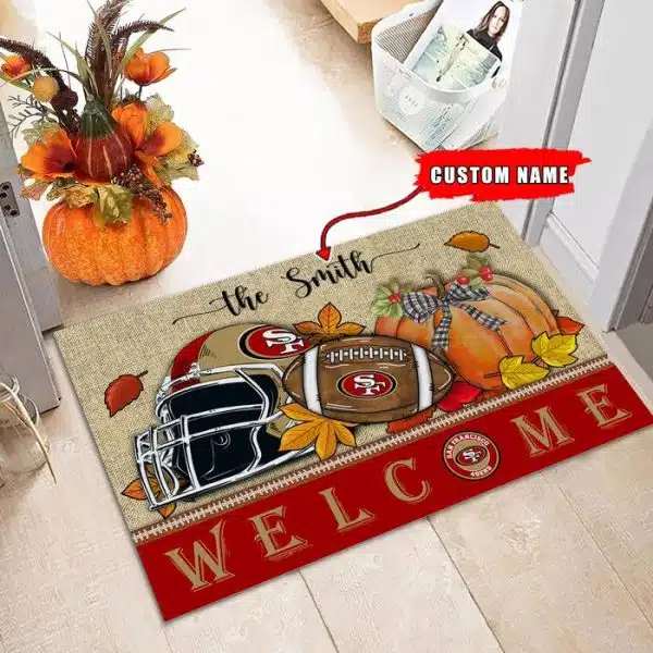 07-San Francisco 49ers Welcome Fall Football Doormat – Custom name - Image 3