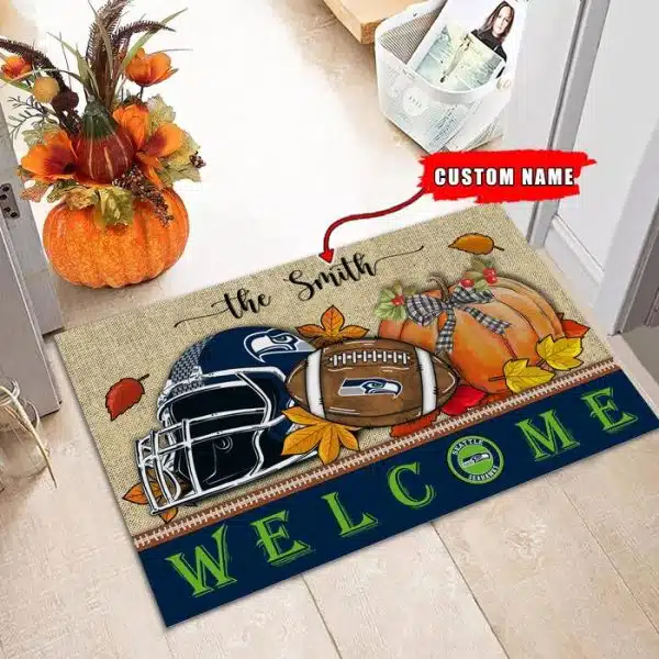 29-Seattle Seahawks Welcome Fall Football Doormat – Custom name - Image 2