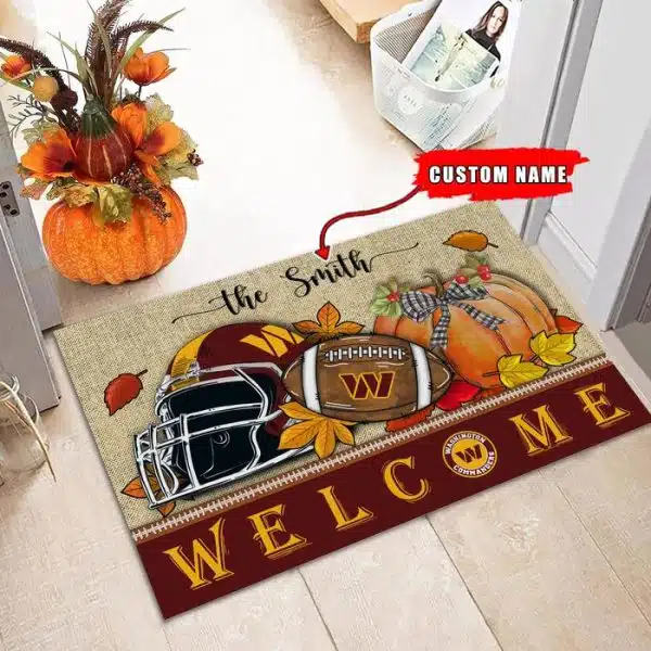 32-Washington Commanders Welcome Fall Football Doormat – Custom name - Image 2