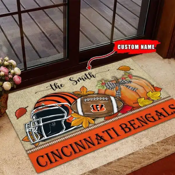 28-Cincinnati Bengals Fall Football Doormat – Custom name - Image 3