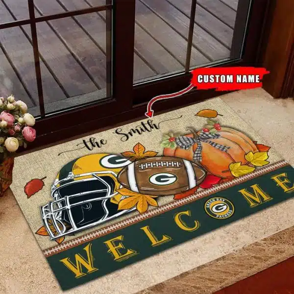12-Green Bay Packers Welcome Fall Football Doormat – Custom name - Image 2