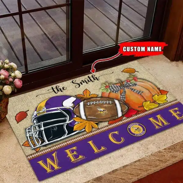 18-Minnesota Vikings Welcome Fall Football Doormat – Custom name - Image 2