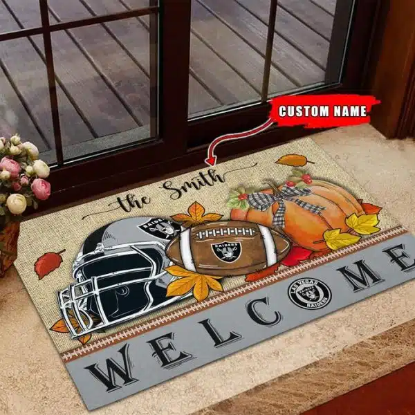 23-Las Vegas Raiders Welcome Fall Football Doormat – Custom name - Image 3