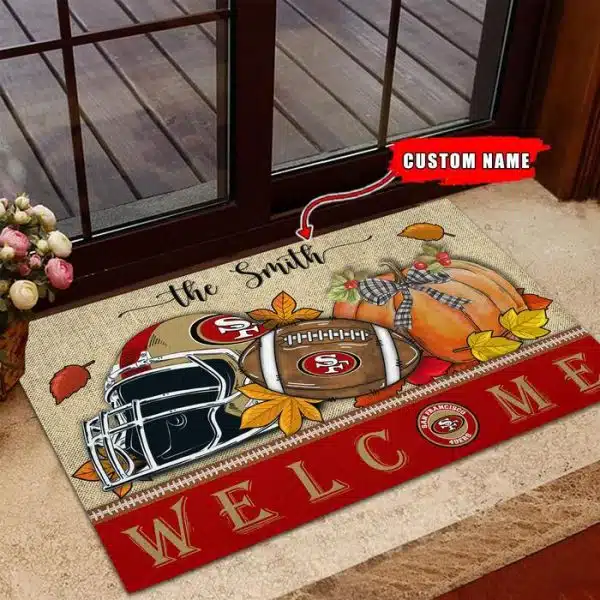 07-San Francisco 49ers Welcome Fall Football Doormat – Custom name - Image 2