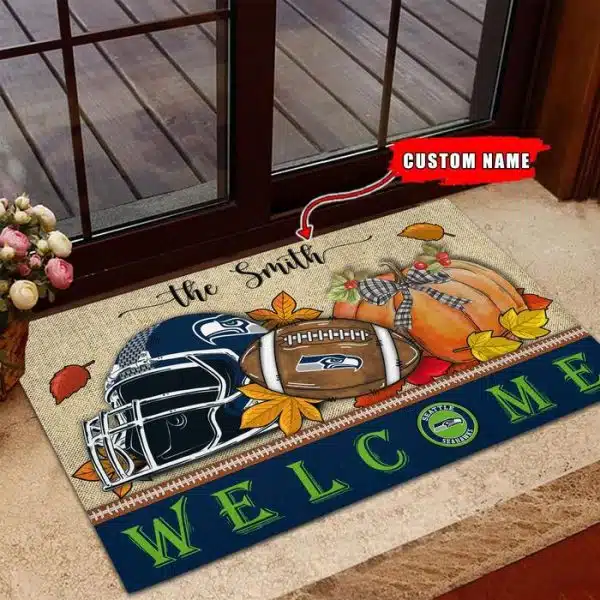 29-Seattle Seahawks Welcome Fall Football Doormat – Custom name - Image 3
