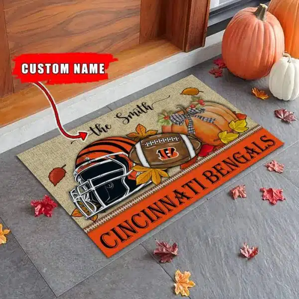 28-Cincinnati Bengals Fall Football Doormat – Custom name