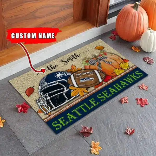 29-Seattle Seahawks Fall Football Doormat – Custom name
