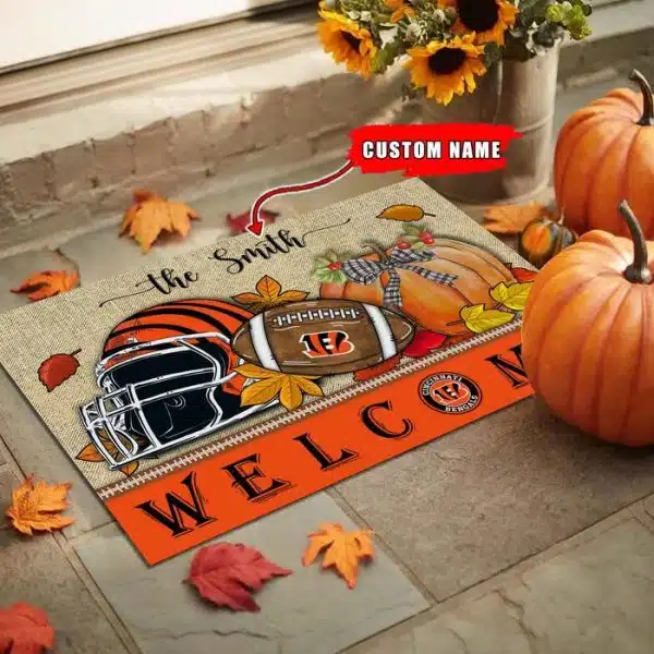 28-Cincinnati Bengals Welcome Fall Football Doormat – Custom name