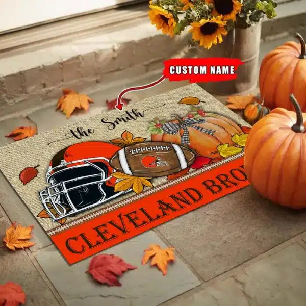 08-Cleveland Browns Fall Football Doormat – Custom name - Image 2