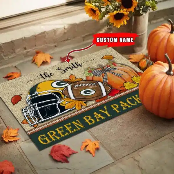 12-Green Bay Packers Fall Football Doormat – Custom name - Image 2
