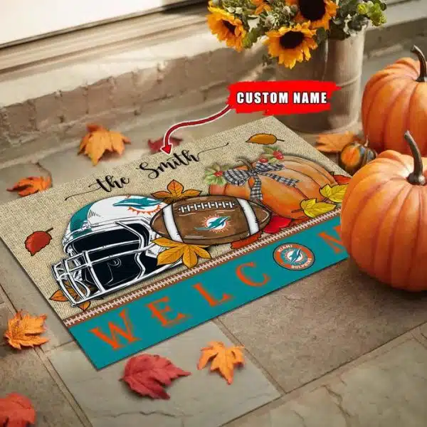 17-Miami Dolphins Welcome Fall Football Doormat – Custom name