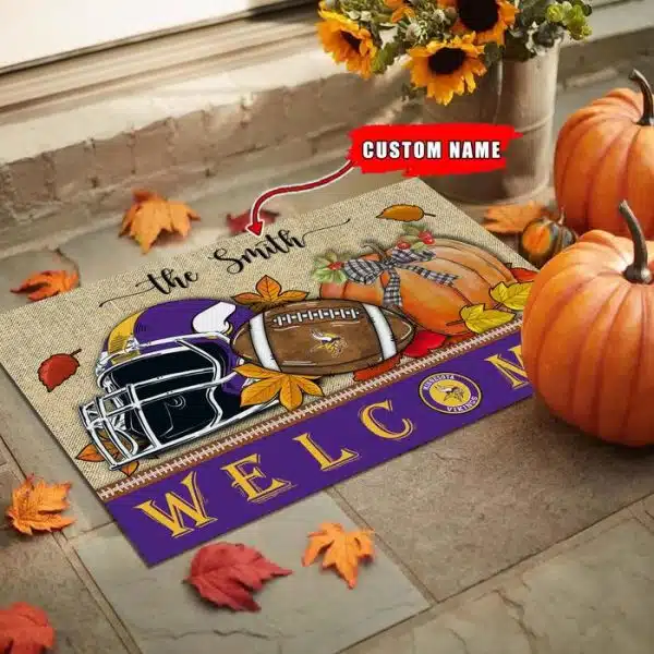 18-Minnesota Vikings Welcome Fall Football Doormat – Custom name